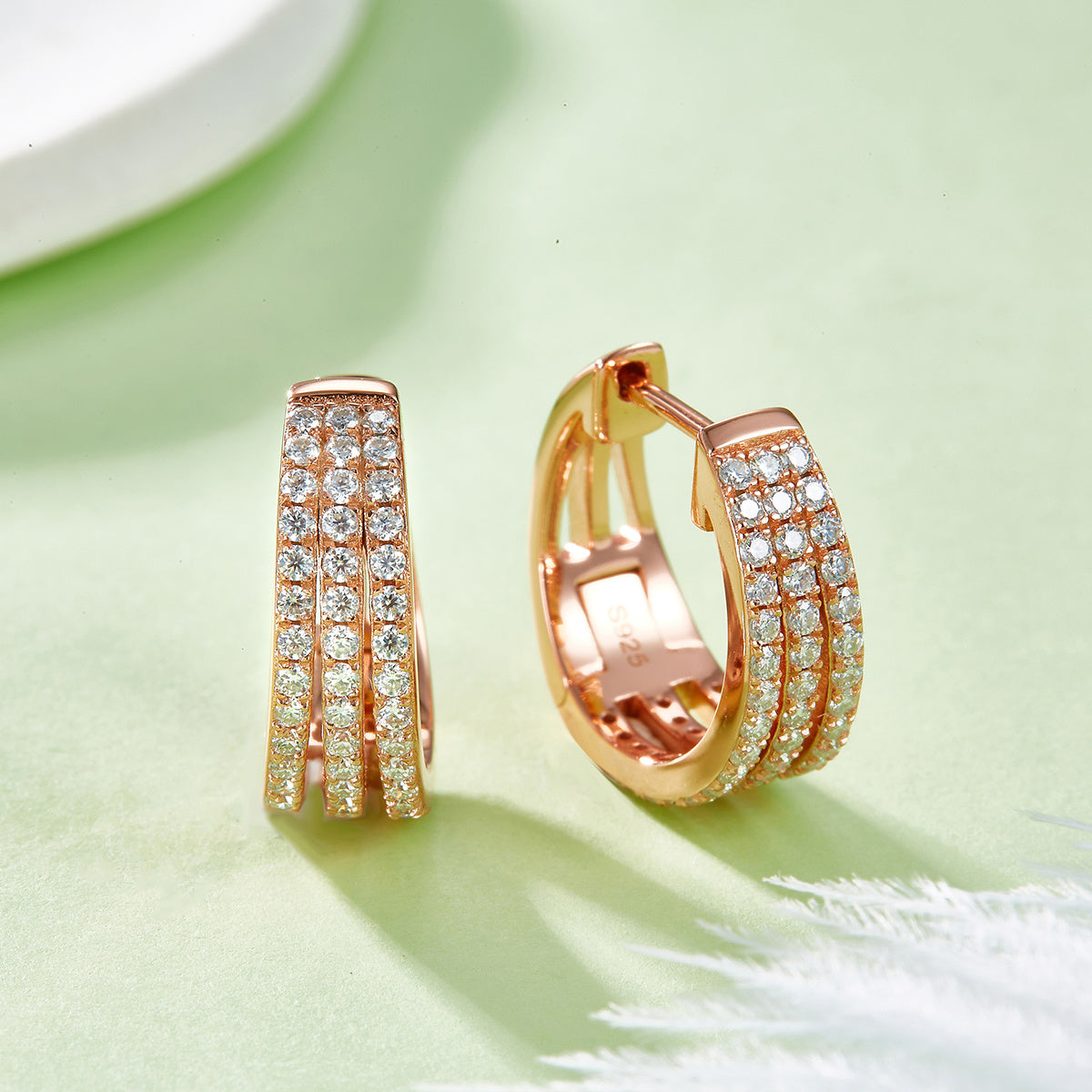 Triple Row Moissanite Huggie Hoops 17mm – S925 Platinum – view 6