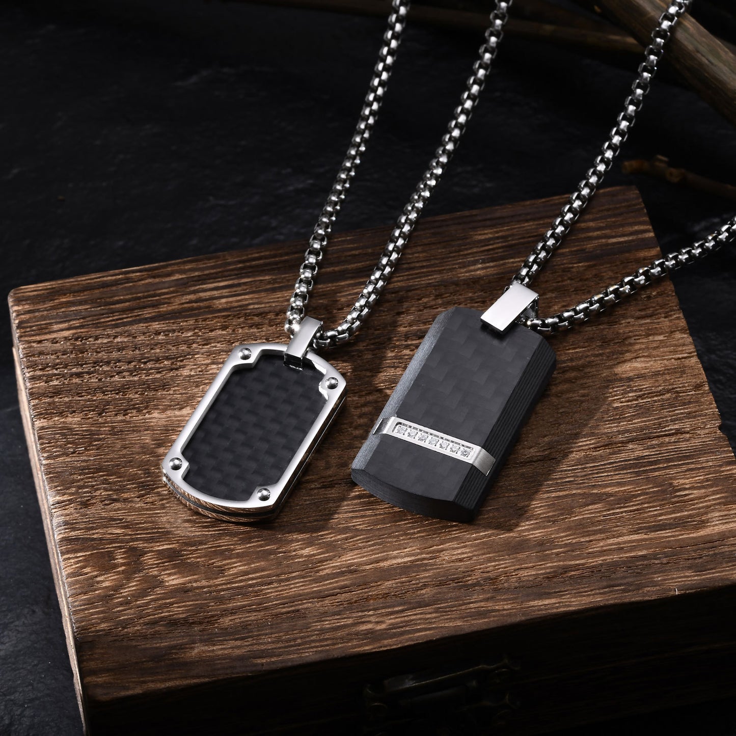 Mens Titanium Steel Carbon Fiber Military Dog Tag Blank Pendant Necklace – view 2