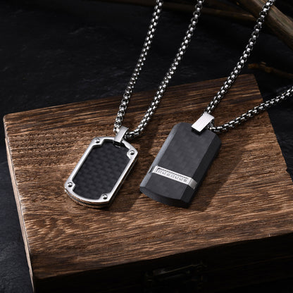 Mens Titanium Steel Carbon Fiber Military Dog Tag Blank Pendant Necklace – view 2