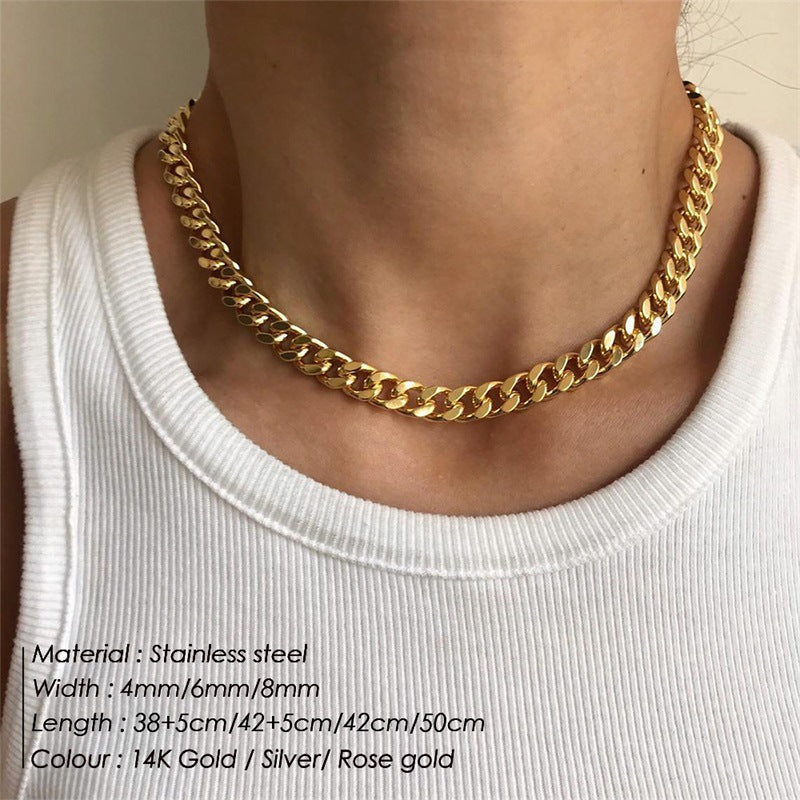 Stainless Steel Necklace 14K Gold Plated Cuban Chain Clavicle Chain – view 5