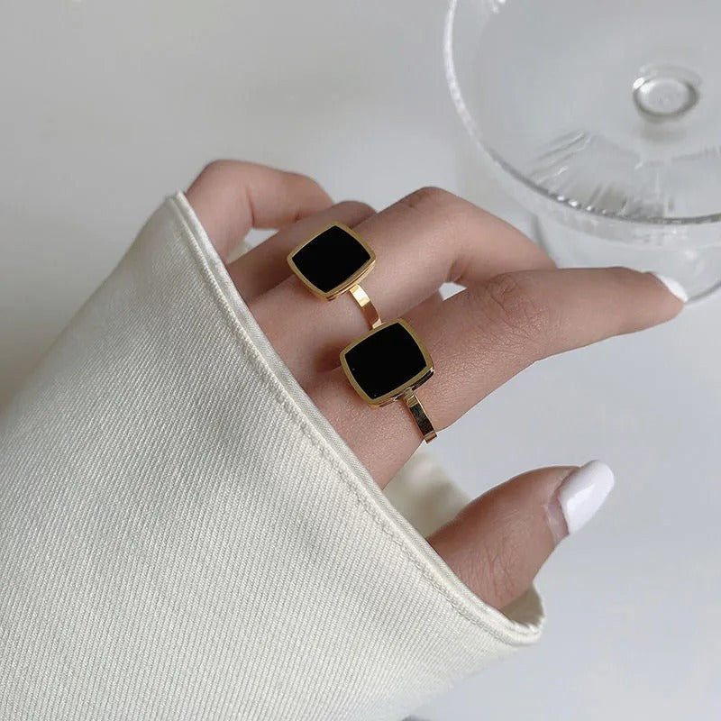 Square Black Ring – 18K Gold Titanium Steel, Unisex – view 8
