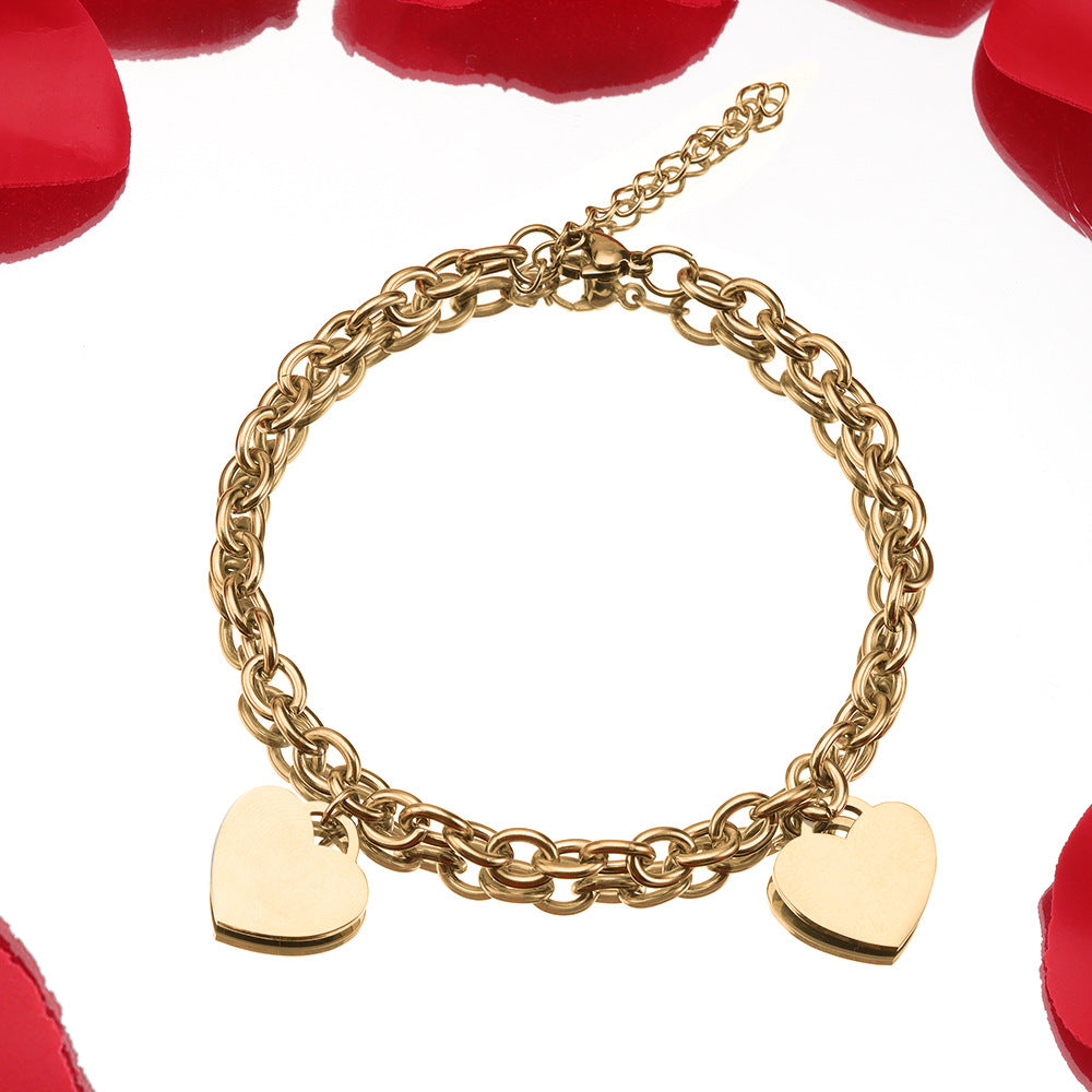 Simple 18k Gold Stainless Steel Golden Heart Engraved Bracelet – view 8