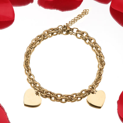 Simple 18k Gold Stainless Steel Golden Heart Engraved Bracelet – view 8
