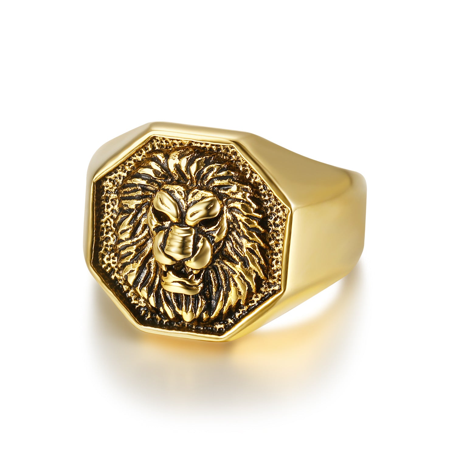 Lion's Head Punk Gold Steel Titanium Steel Ring – view 3
