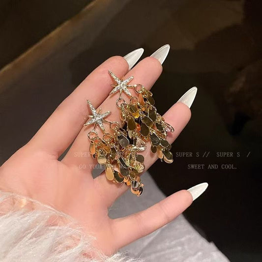 Gold Star Sequin Tassel Earrings