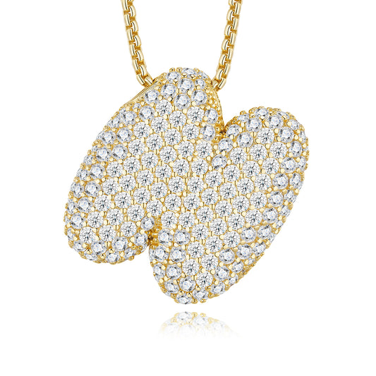 Bubble Letter Initial Necklace 14.36g – S925 Gold, Moissanite A-Z