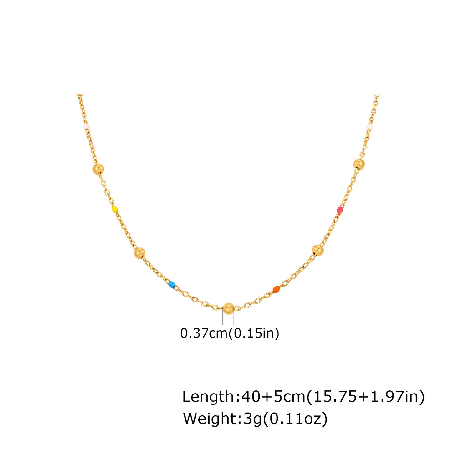 Designer-style Colorful Resin Spacer Bead Chain Round-bead Necklace In Gold – view 6