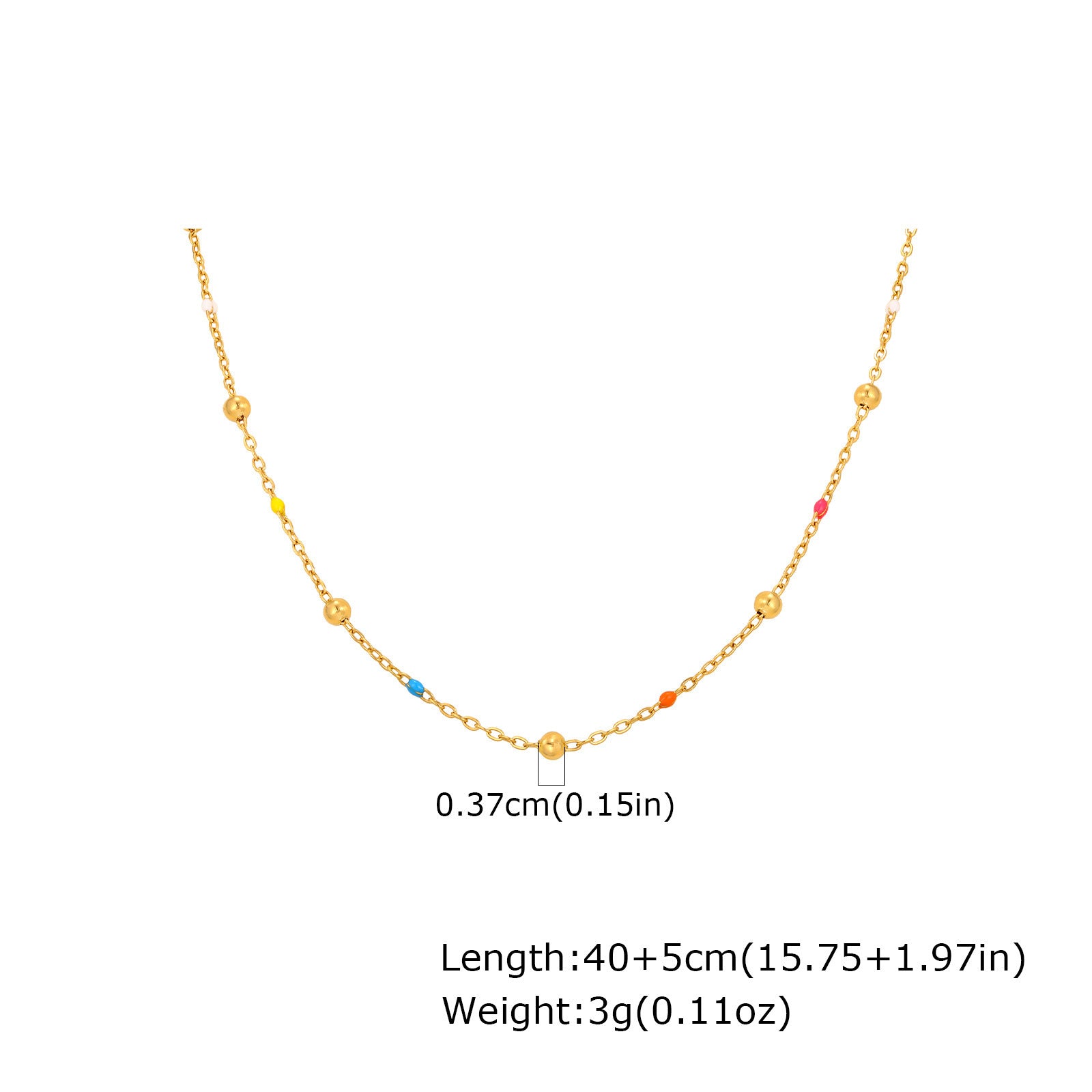 Designer-style Colorful Resin Spacer Bead Chain Round-bead Necklace In Gold – view 6