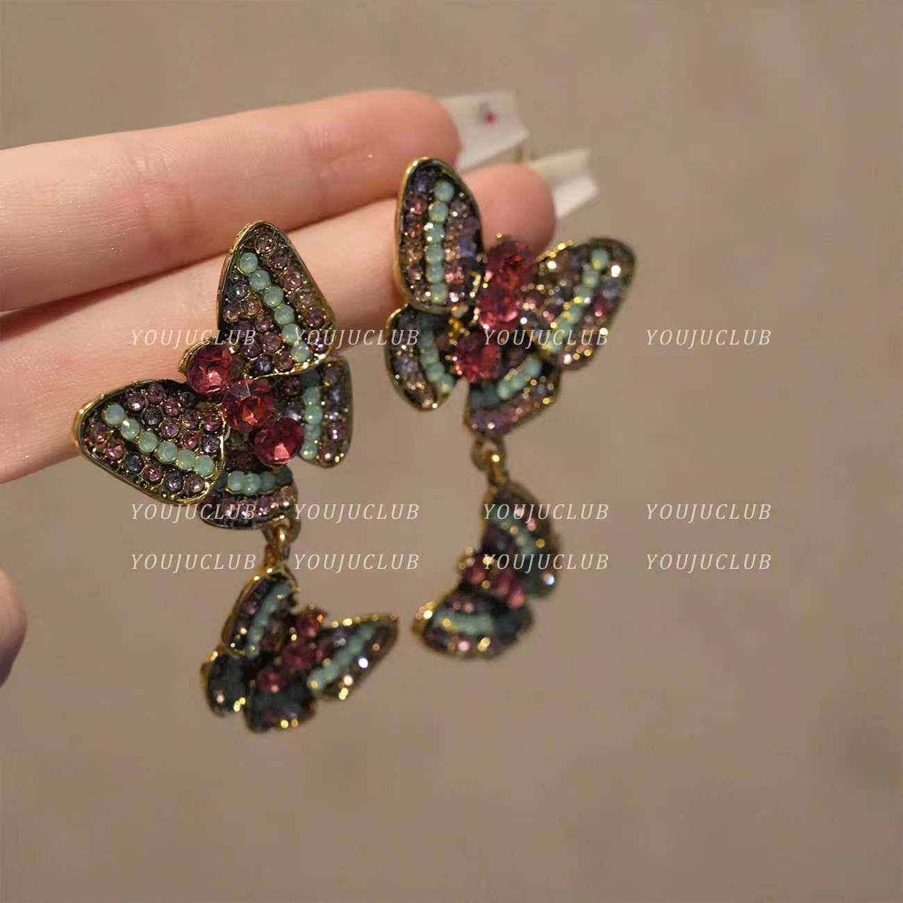 Retro Butterfly Earrings – Full Rhinestones – view 2