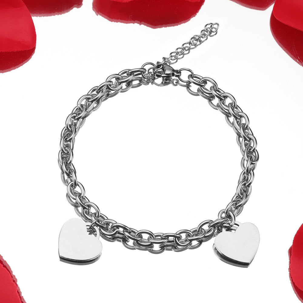 Simple 18k Gold Stainless Steel Golden Heart Engraved Bracelet – view 2