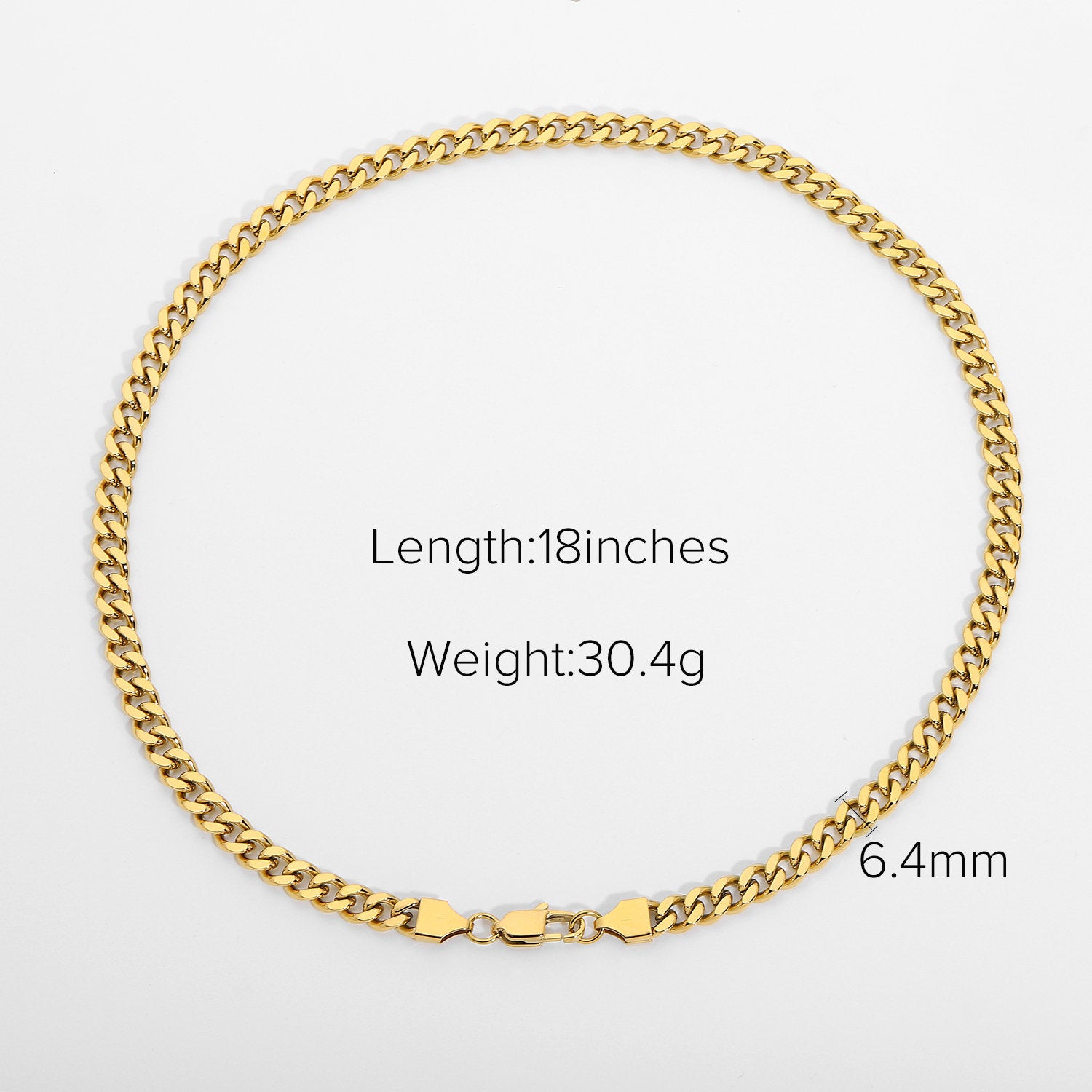 Cuban Chain Necklace – 18K Gold Plated, Lobster Clasp – view 4