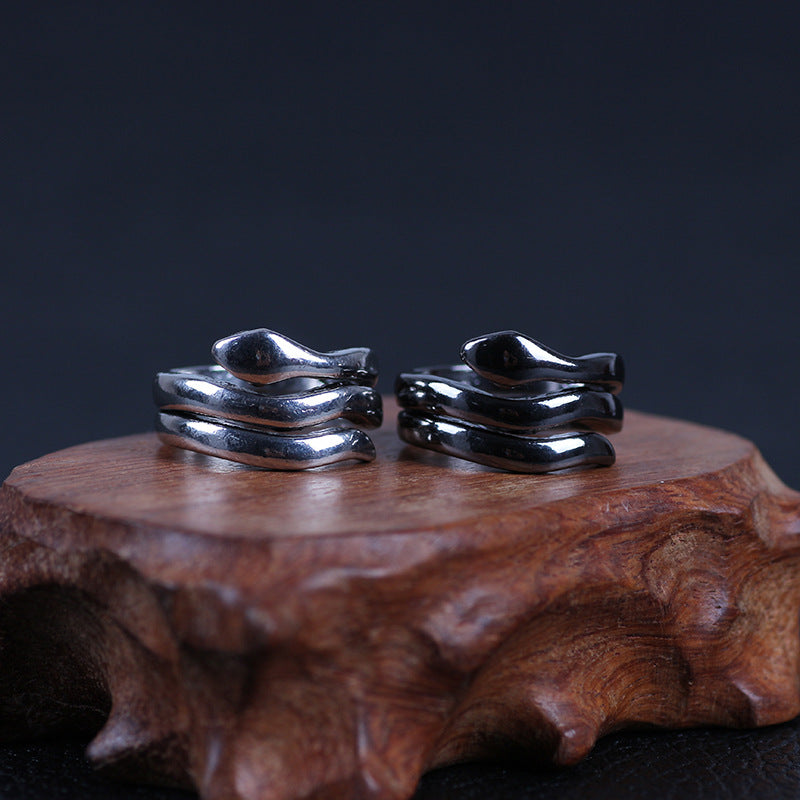Retro Ring, Punk-style Double-layer Snake-shaped Mens Ring – view 3
