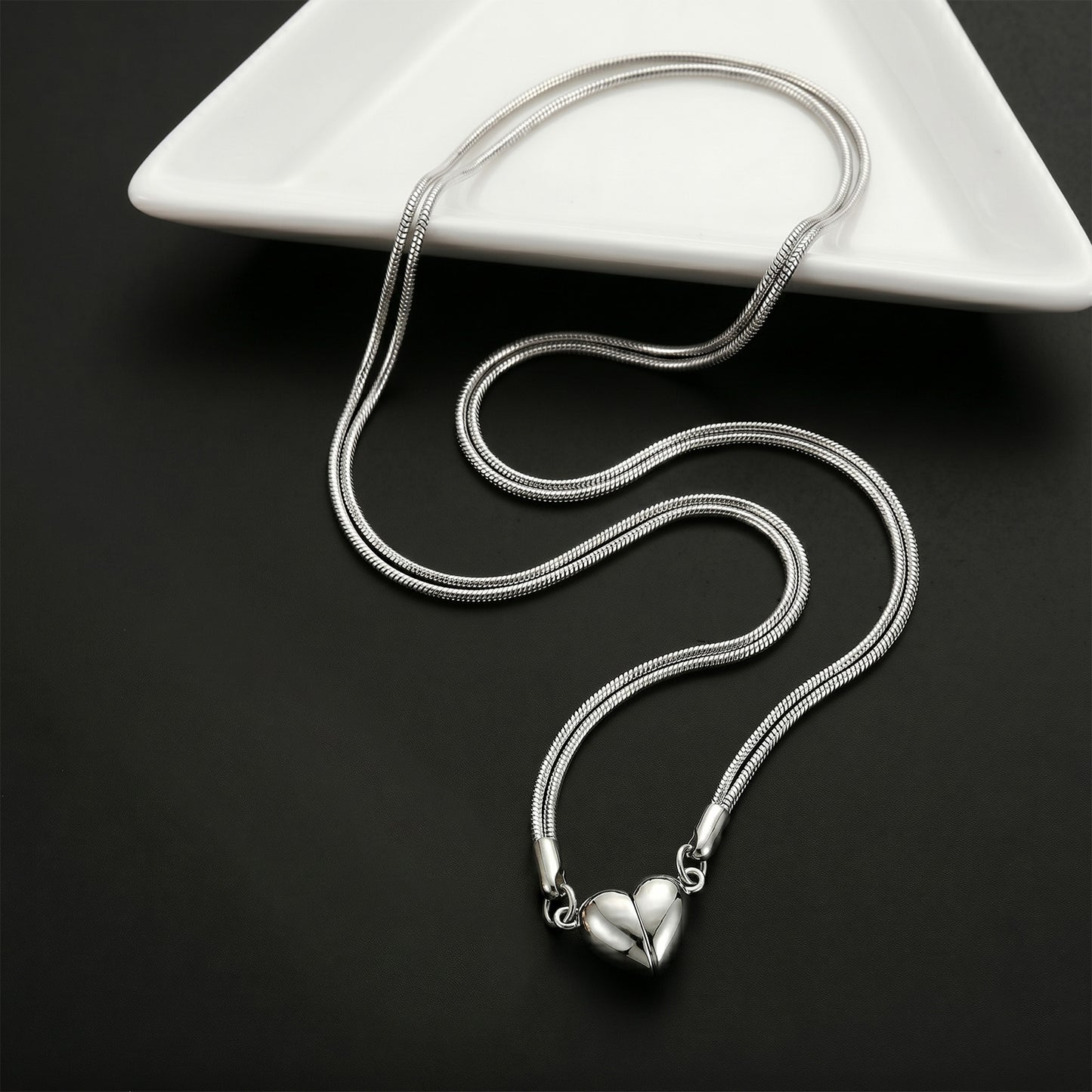 Magnetic Heart Couples Necklace Set – Stainless Steel – view 6