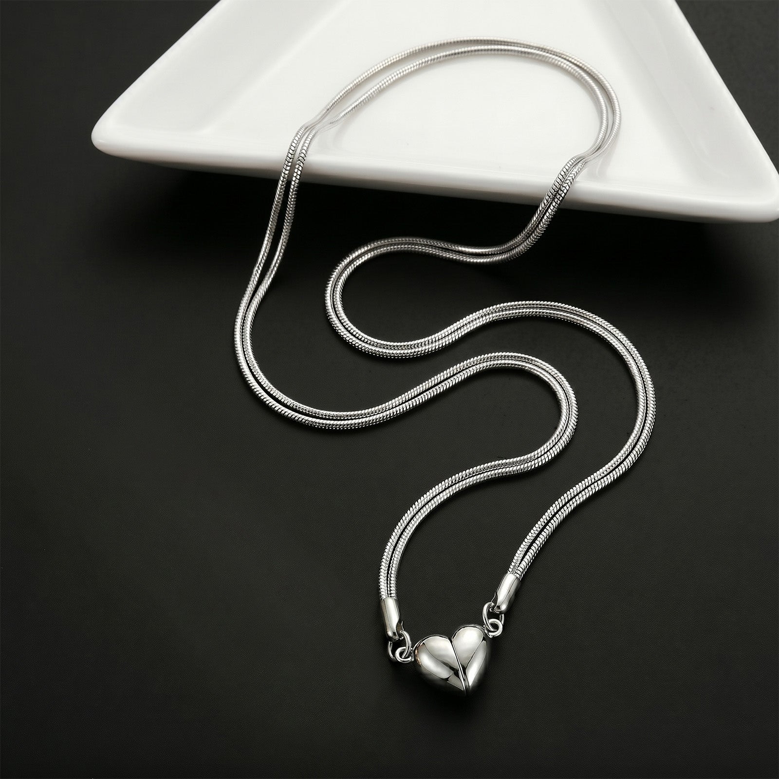 Magnetic Heart Couples Necklace Set – Stainless Steel – view 6