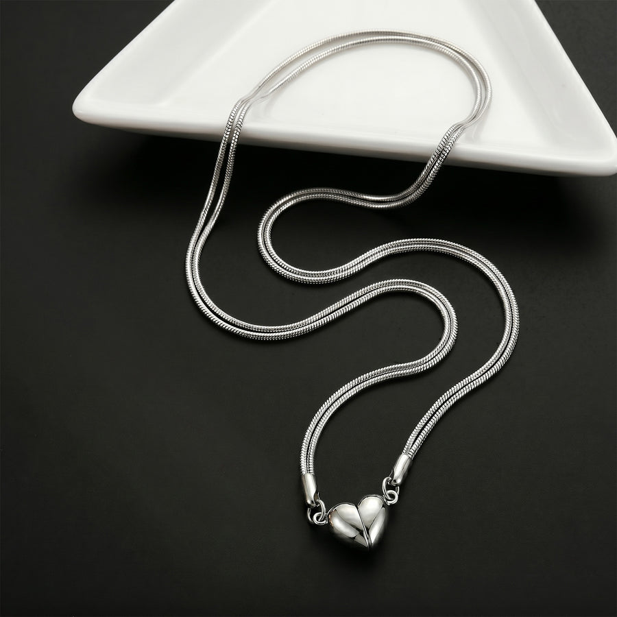 Magnetic Heart Couples Necklace Set – Stainless Steel – view 6