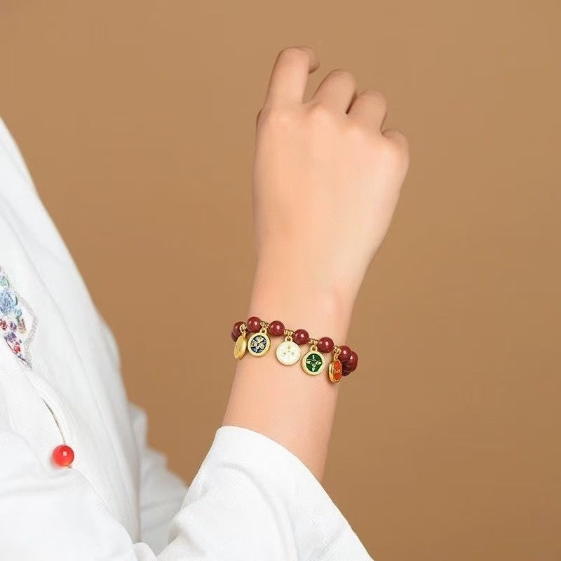 Cinnabar Five-Road Wealth God Plain-circle Bracelet With Crystals – view 3