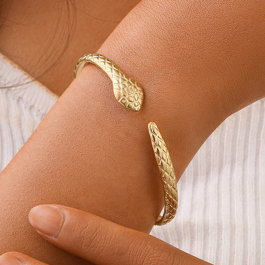 Engraved Snake Bracelet Stainless Steel Vacuum Gold Plating