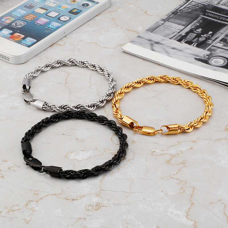 Gold Double Color Twist Chain Stainless Steel Bracelet For Men And Women – view 2