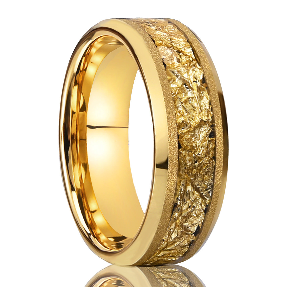 8mm Tungsten Steel Gold Sandblasting Electric Gold Ring – view 2
