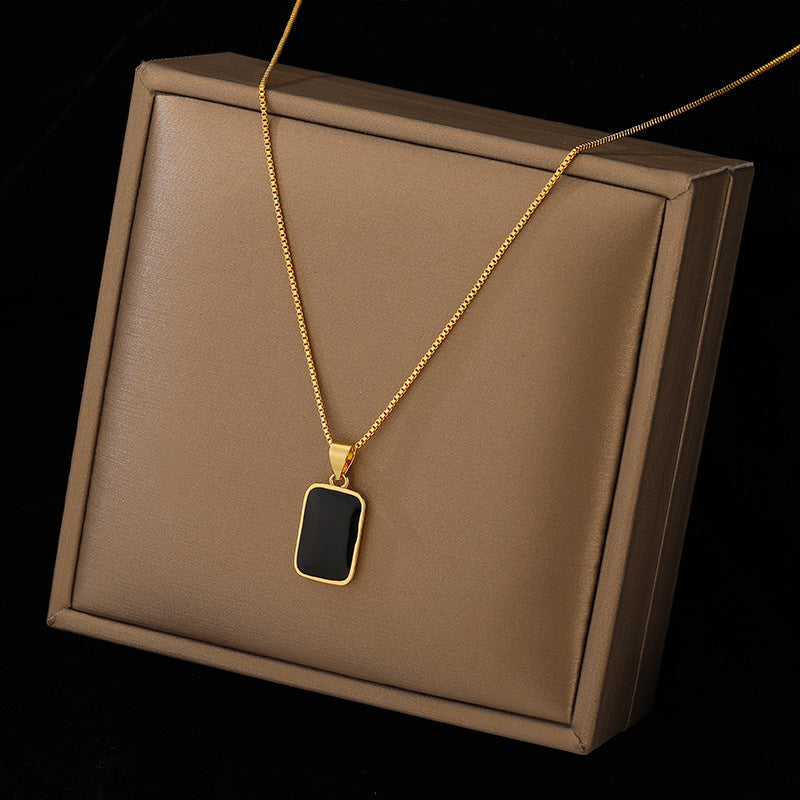 Rectangular Pendant Necklace – 18K Gold Titanium Steel, Unisex – view 3