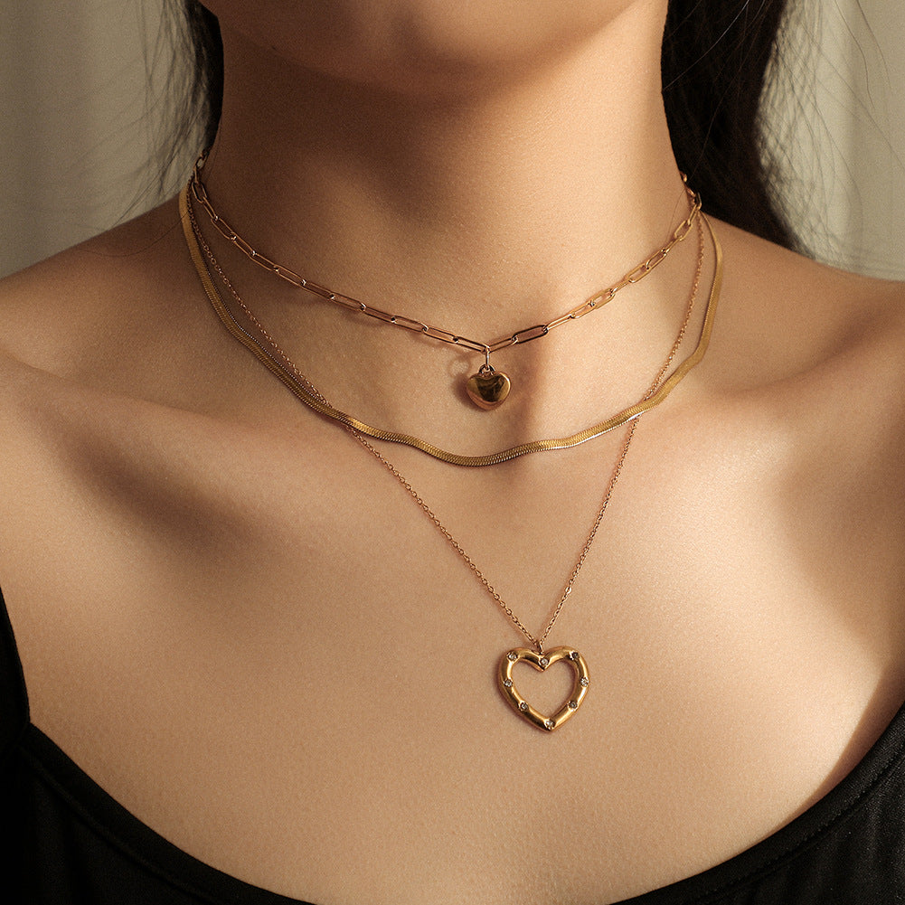 New Multilayer Necklace Stainless Steel Gold Love Snake Bone Chain – view 4