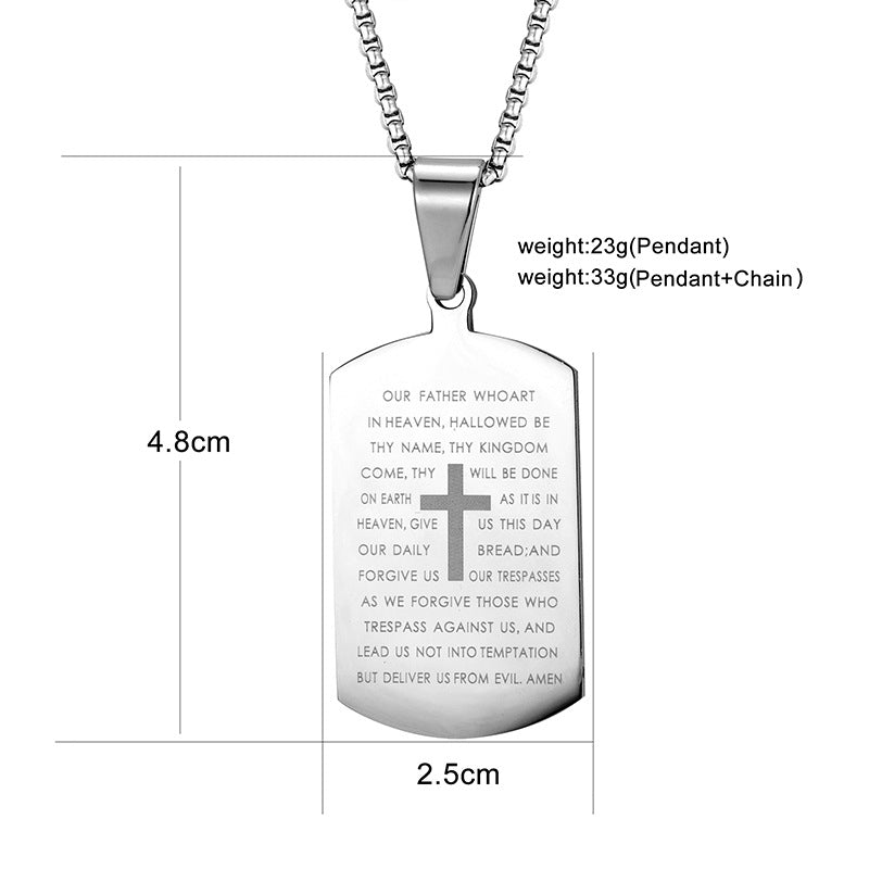 Stainless Steel Bible Cross Dog Tag Pendant Necklace – view 2