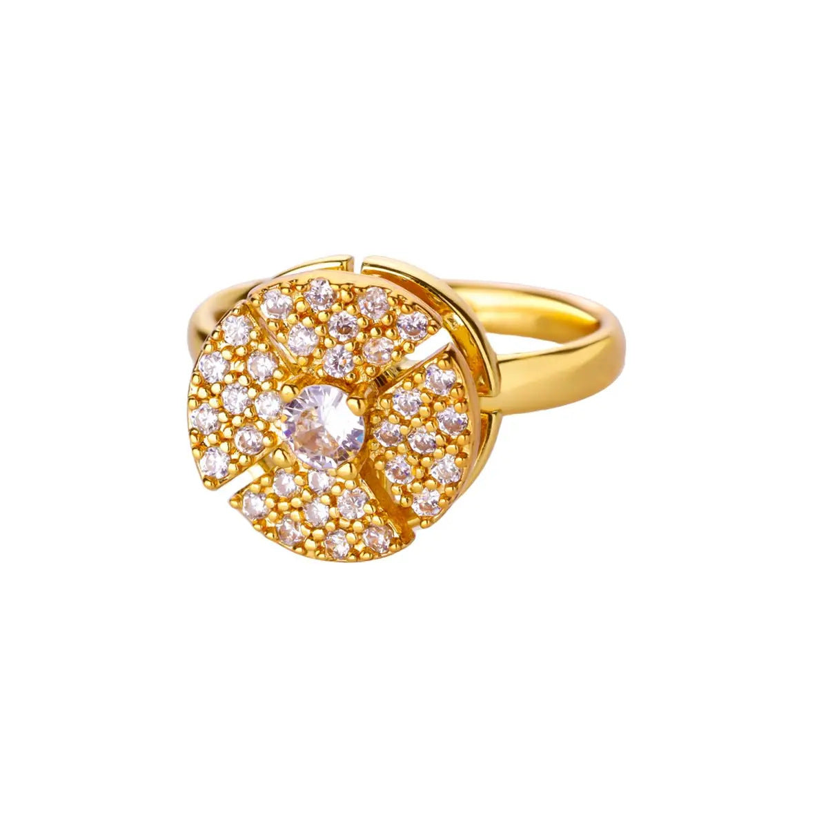 18K Gold Plated Anti-anxiety Ring Rotatable Full Gem Flower Finger Decor – view 4