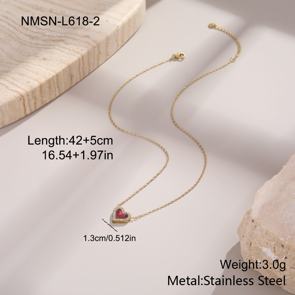 Heart Necklace – 18K Gold, Korean-Japanese Style – view 7