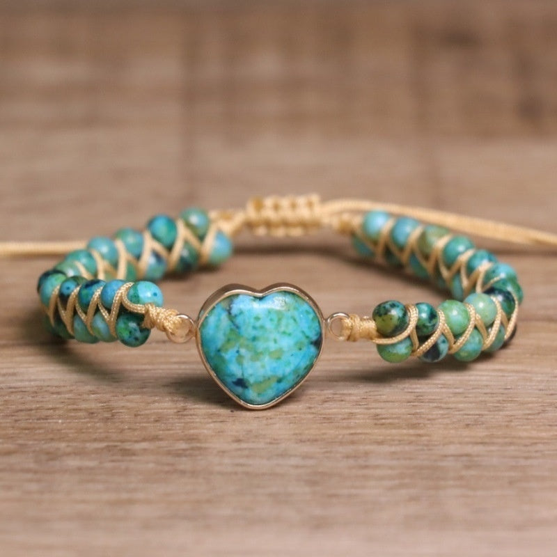 Seven-Chakra Stone Wrap Bracelet With Heart-Shaped Natural Stones – view 6