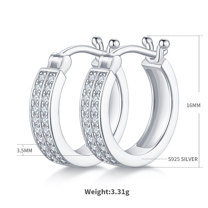 Double Row Moissanite Hoop Earrings 16mm – S925 Platinum