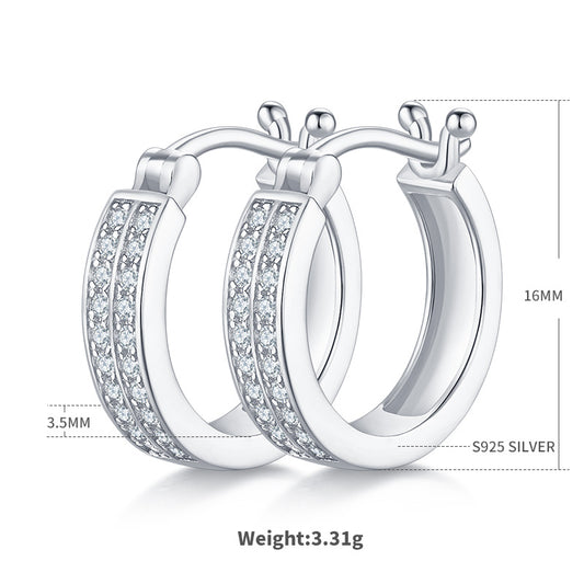Double Row Moissanite Hoop Earrings 16mm – S925 Platinum