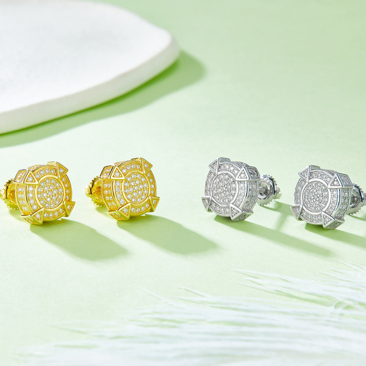 Moissanite Pave Geometric Stud Earrings – S925 Screw Back – view 5