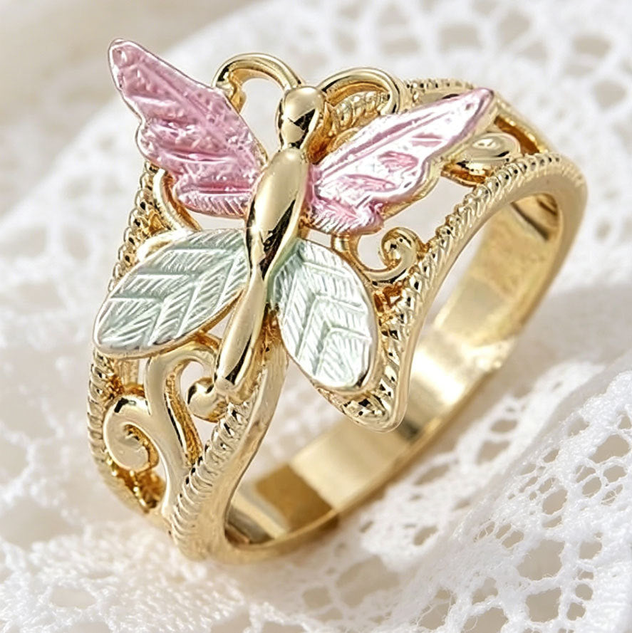 Ins-style Sweet-and-cool Powder-blue Butterfly Ring