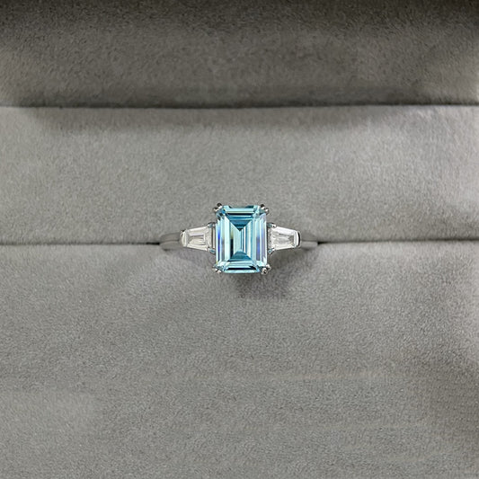 Aquamarine Sugar Cube Ring – S925 Sterling Silver