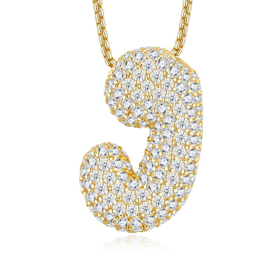 Bubble Letter Initial Necklace 11.91g – S925 Gold, Moissanite A-Z