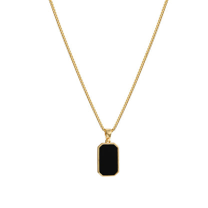Rectangular Pendant Necklace – 18K Gold Titanium Steel, Unisex – view 6