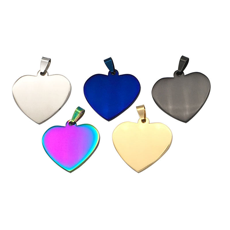 Stainless Steel Dog Tag Necklace – Heart Glass Pendant – view 2