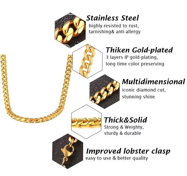 Stainless Steel Gold Silver Chain Cuban Curb Womens Mens Necklace – view 7