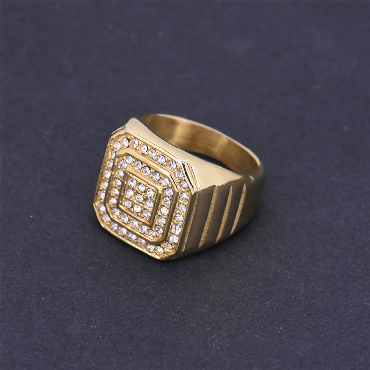Hip-hop Punk INS Style Titanium Steel Gold-plated Ring Trendy Men – view 3