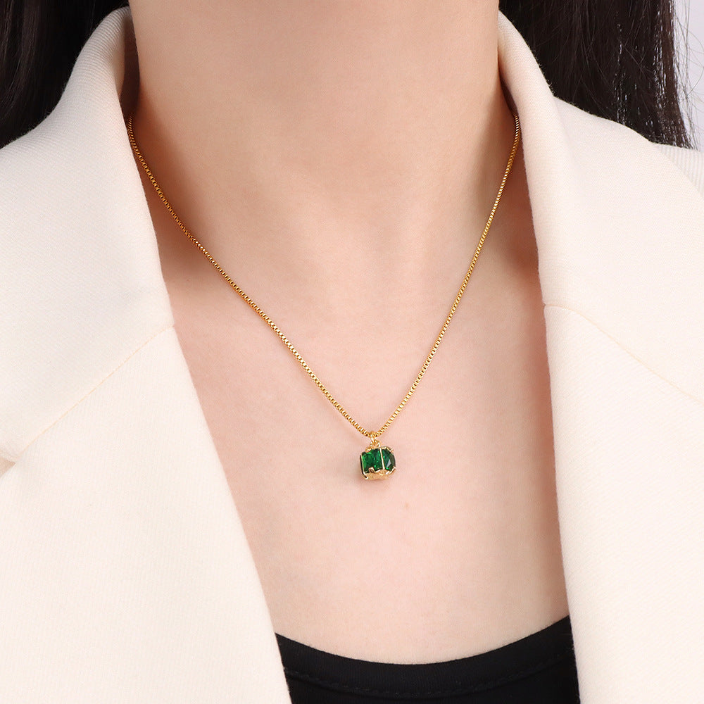 Green Zircon Pendant Necklace – Gold Titanium Steel – view 5