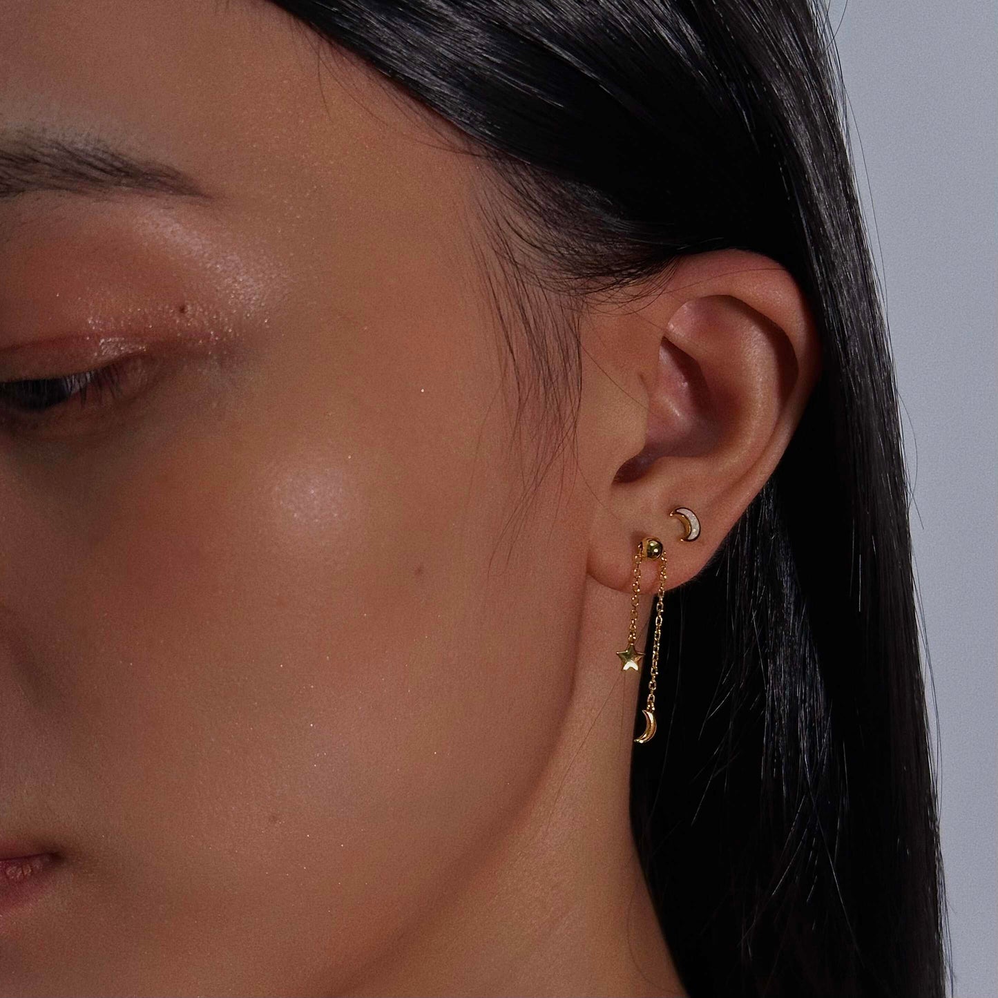 Womens Fashionable All-Match Opal Moon Flat-Back Stud Earrings – view 3