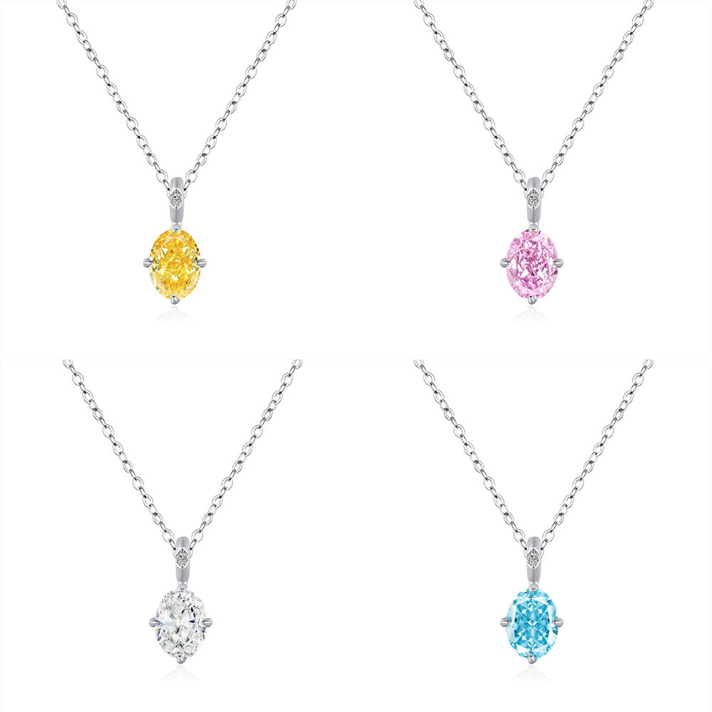 Silver Mint Green Egg Shaped Colored Diamond Clavicle Necklace For Women – view 4