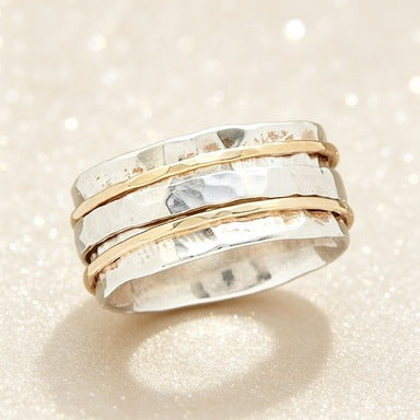 New Two-tone Vintage Minimalist Multi-layer Ring – view 2