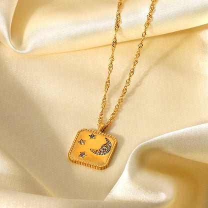 Titanium Steel Necklace 18K Gold Plating Square Tag – view 6