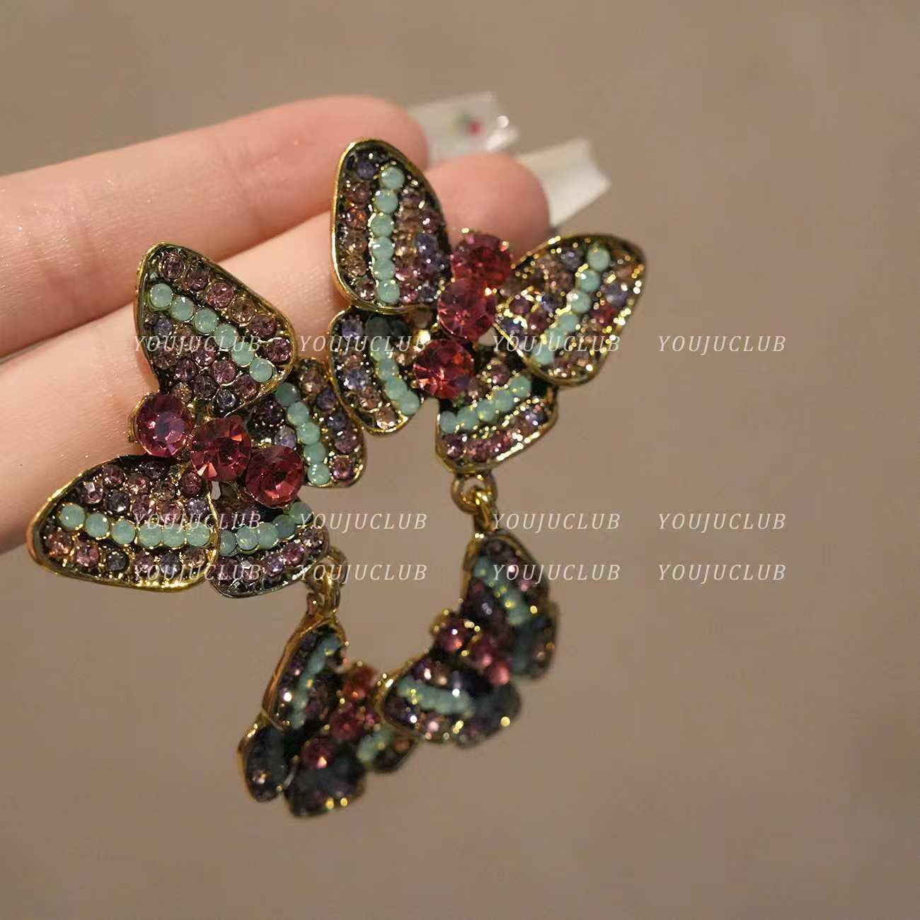 Retro Butterfly Earrings – Full Rhinestones – view 4