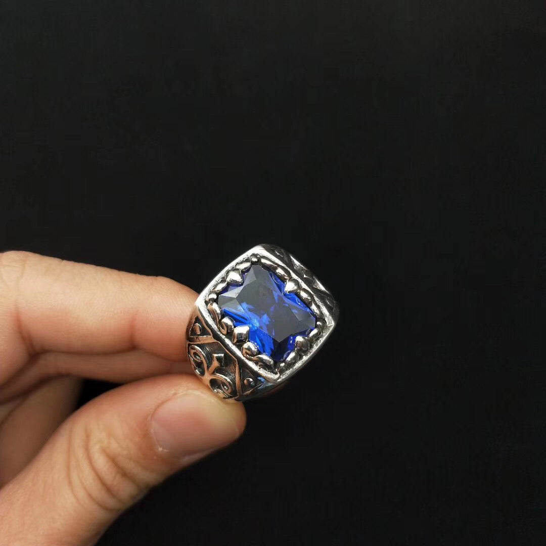 Ornate Blue Stone Statement Ring – 925 Silver, Gothic Style – view 4
