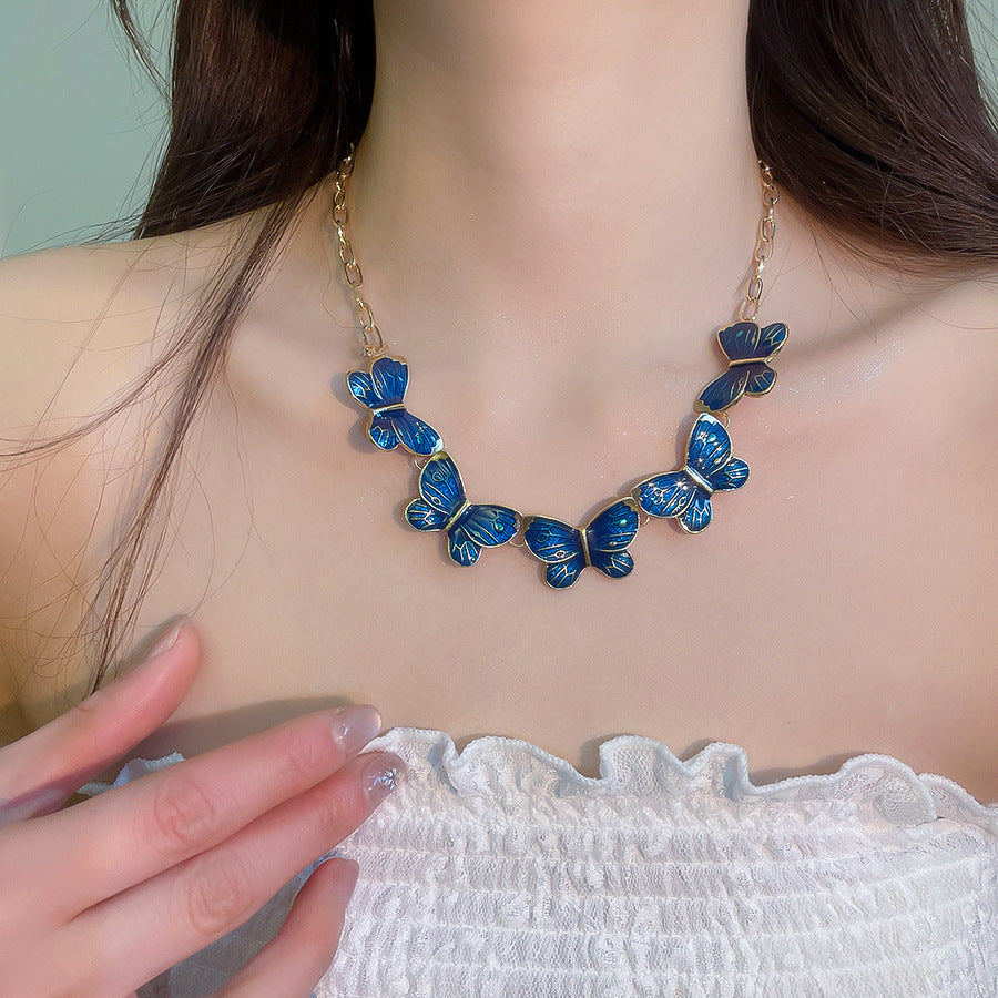 Blue Butterfly Necklace – French Style, Gold Tone – view 5