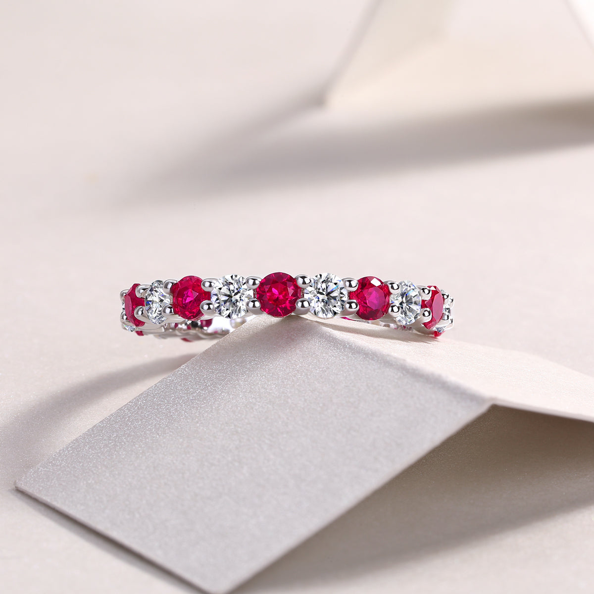Synthetic Ruby Eternity Band Ring – S925 Platinum Plated – view 5