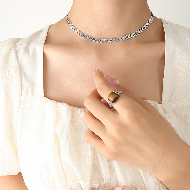 18K Gold-Plated Leaf Titanium Steel Necklace – view 4