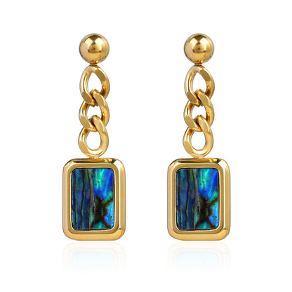 Affordable Luxury Abalone Shell Shaped Earrings With A Chain – view 4